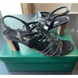 Paul Green Strappy Sandals Heel Womens US 10 Black Leather Seneca Handmade 7.5EU